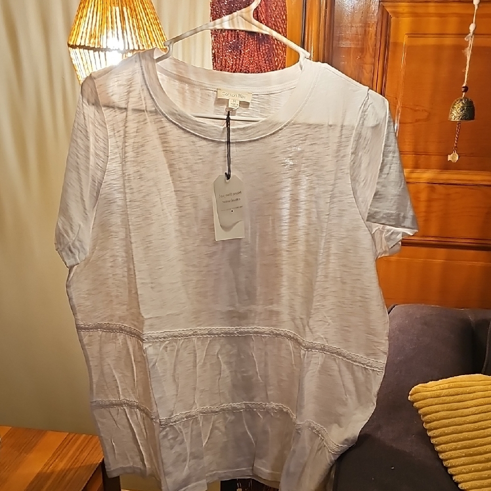 Everyone Needs  Cotton & Bleu Short Sleeve Boho White Tee Blouse